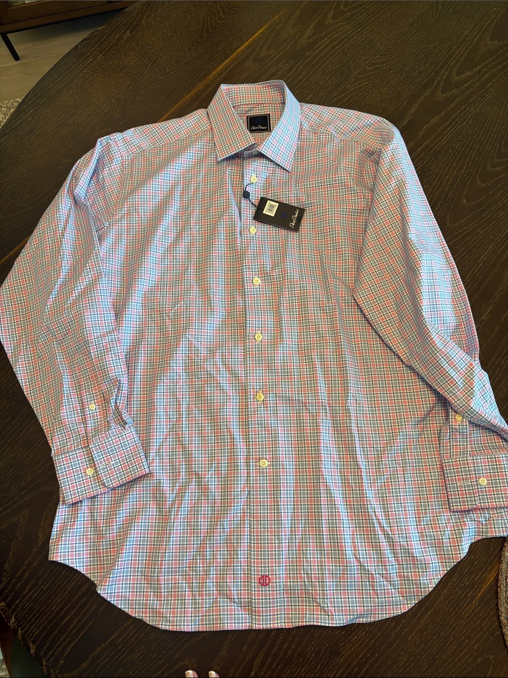 David Donahue Pink & Blue Windowpane Dress Shirt